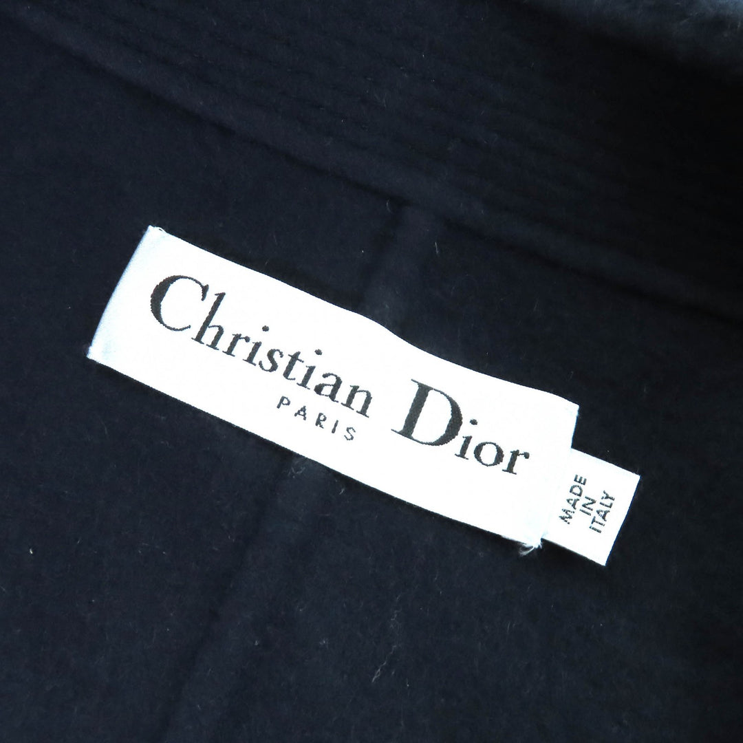精美 Christian Dior 双排扣海军蓝羊绒大衣，女款 44 码，货号 940C02A0005