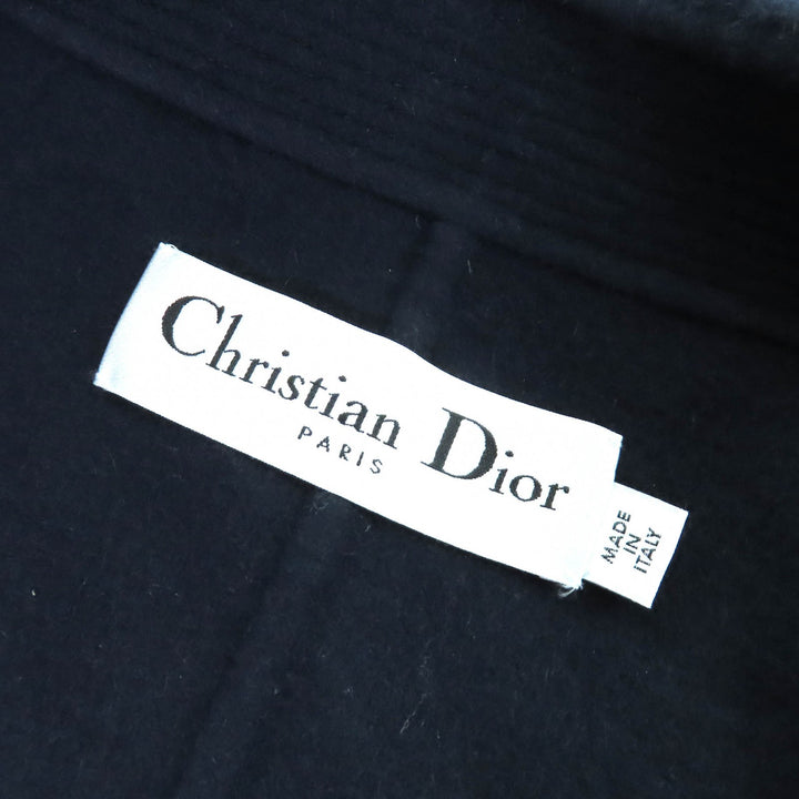 精美 Christian Dior 双排扣海军蓝羊绒大衣，女款 44 码，货号 940C02A0005