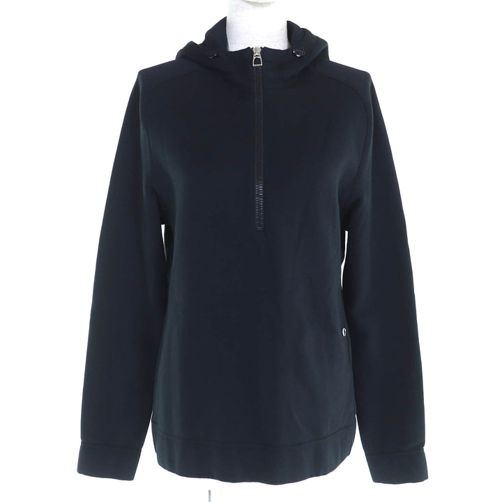爱马仕 (HERMES) 精美连帽衫 Serie Button Half-Zip Pullover 黑色纯棉女款 S 码