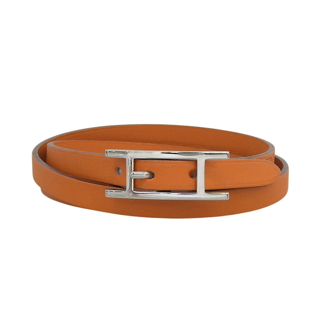 Excellent HERMES bracelet Appi 3 3 stations Orange leather Women M