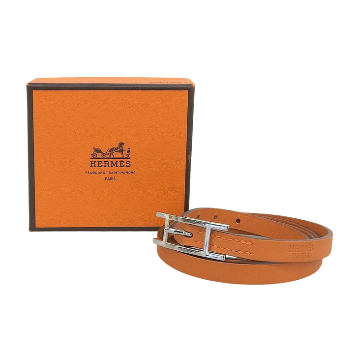 Excellent HERMES bracelet Appi 3 3 stations Orange leather Women M