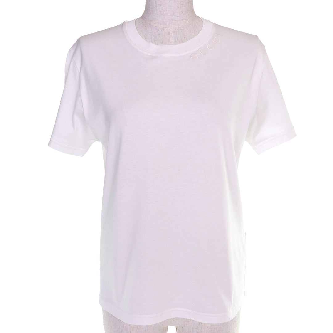 Excellent GUCCI Short sleeve shirt Logo embroidered cotton jersey white M 787299