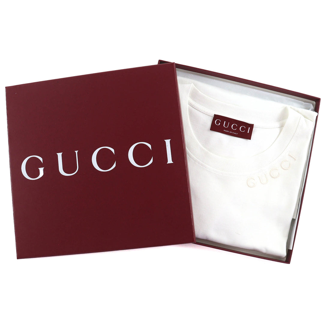 Excellent GUCCI Short sleeve shirt Logo embroidered cotton jersey white M 787299