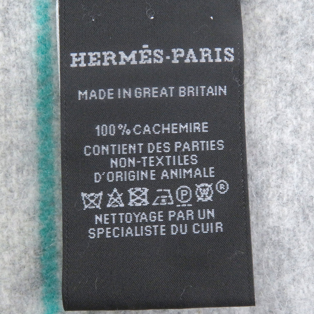 HERMES スカーフ ネオロカバレ ボーダー フリンジ ライトグレー カシミア メンズ