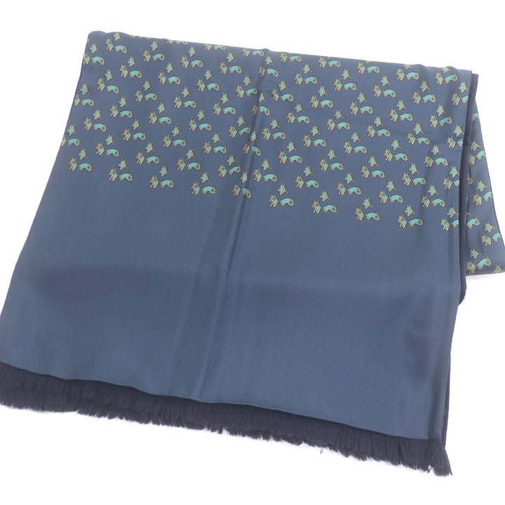 Excellent HERMES Scarf Horse harness all-over pattern Navy silk mens