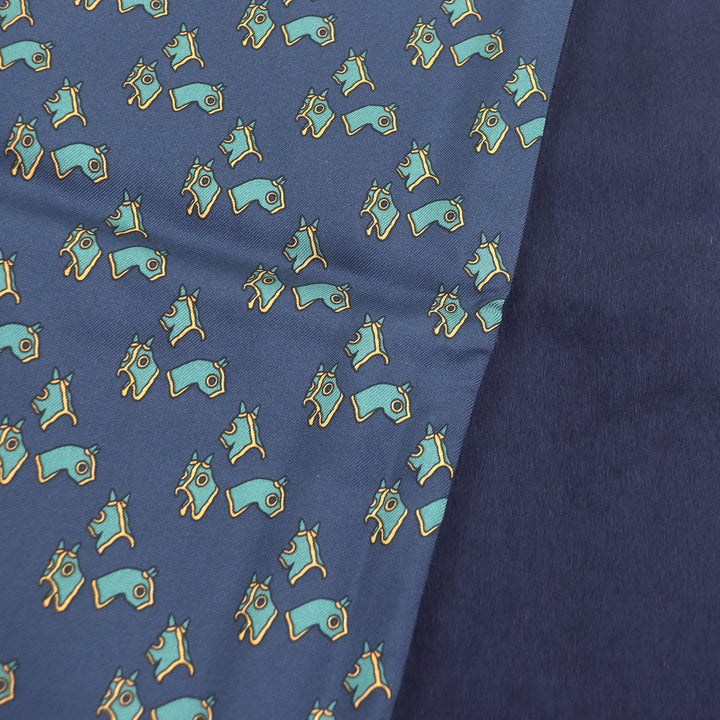Excellent HERMES Scarf Horse harness all-over pattern Navy silk mens