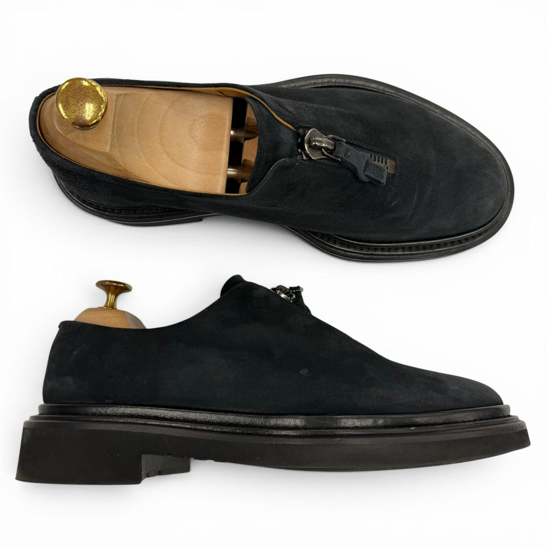 Excellent GIORGIO ARMANI Leather shoes Zip up black Suede leather mens 6
