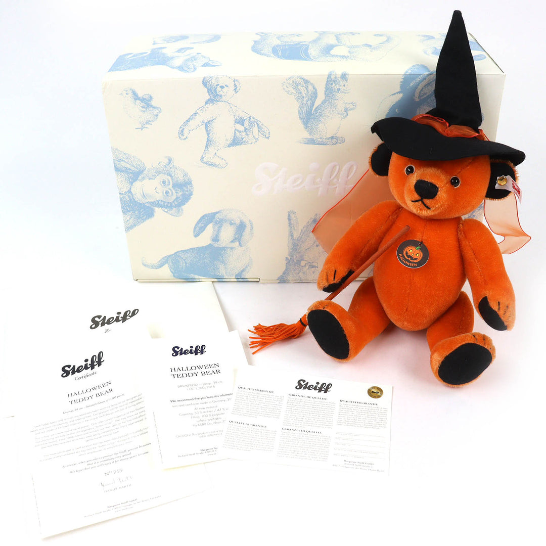 Excellent Steiff Halloween Teddy Bear Pumpkin to 1500 in Japan Orange 678202