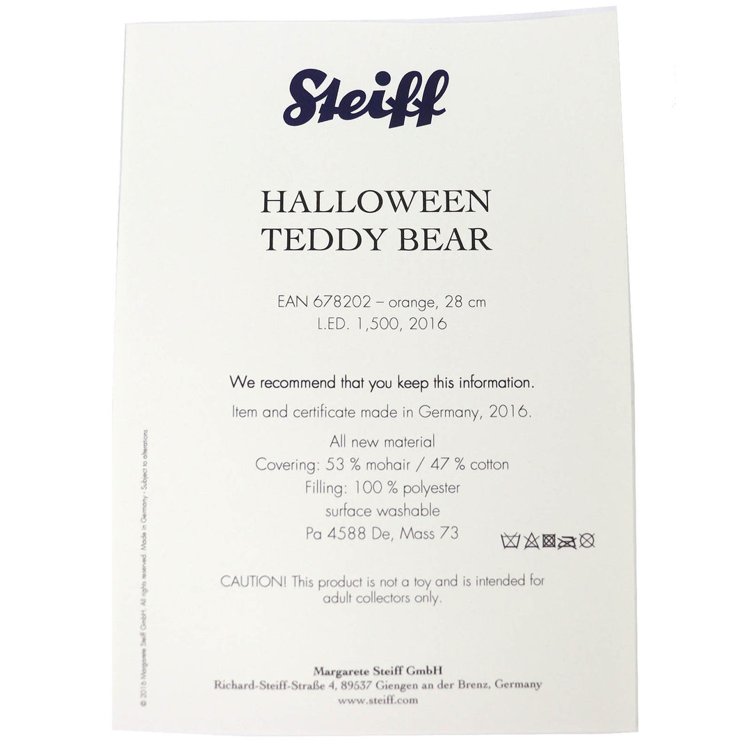 Excellent Steiff Halloween Teddy Bear Pumpkin to 1500 in Japan Orange 678202