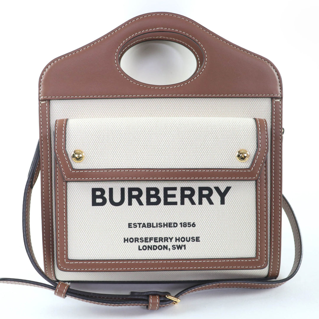 新品BURBERRYショルダーバッグミニポケットバッグ2wayコットンキャンバス＆レザー