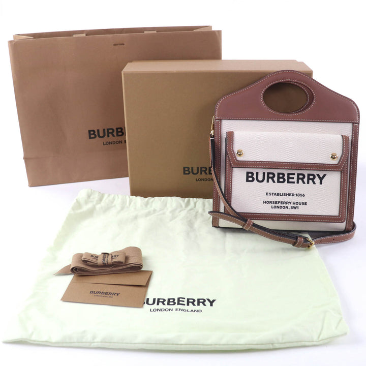 新品BURBERRYショルダーバッグミニポケットバッグ2wayコットンキャンバス＆レザー