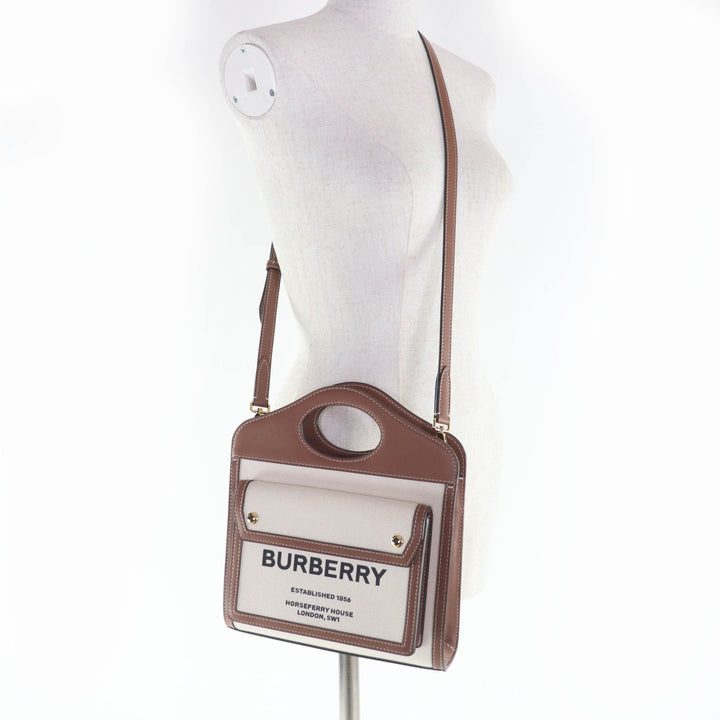 新品BURBERRYショルダーバッグミニポケットバッグ2wayコットンキャンバス＆レザー