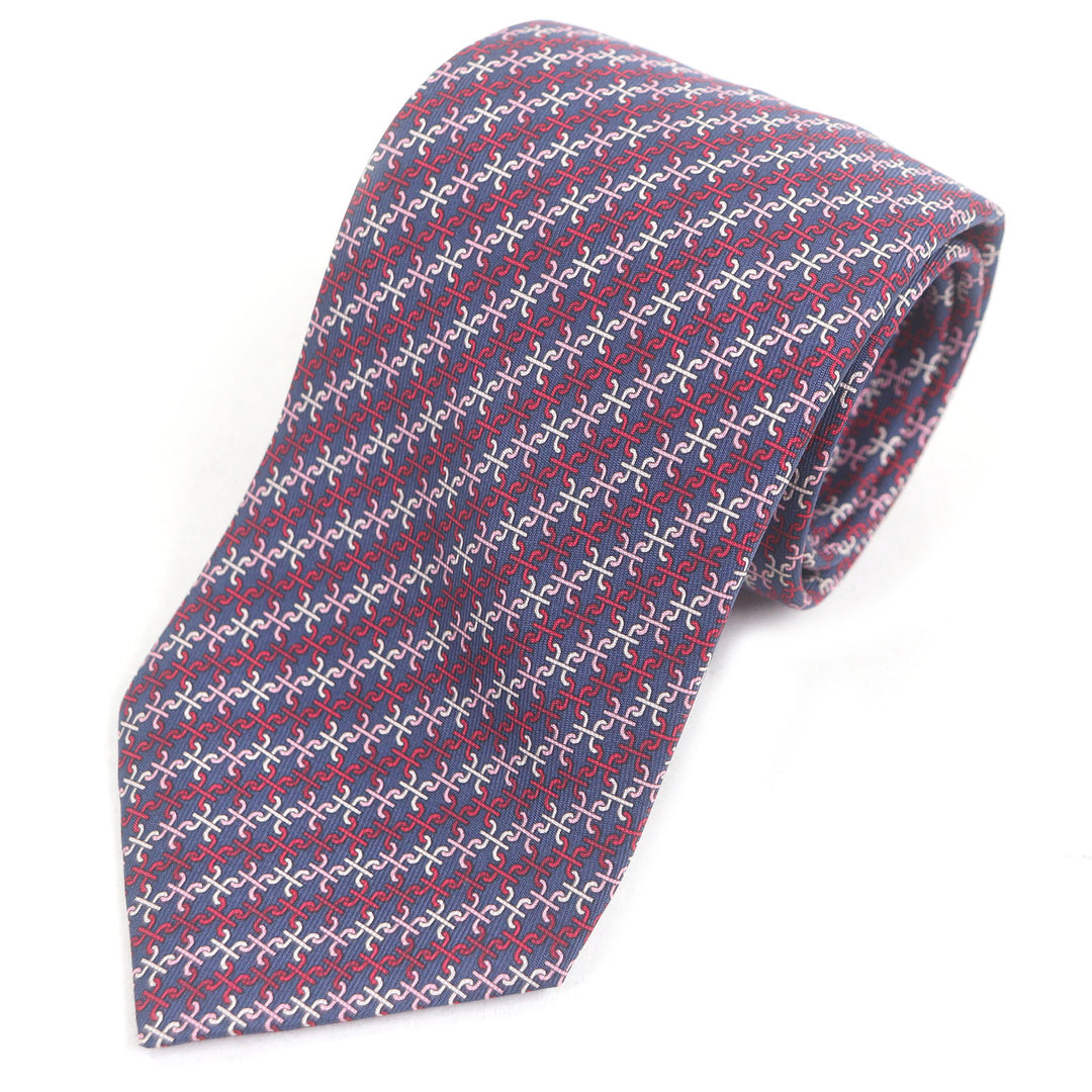 新品 HERMES ネクタイ PARENTHESES Hロゴ 総柄 マリンローズブロン