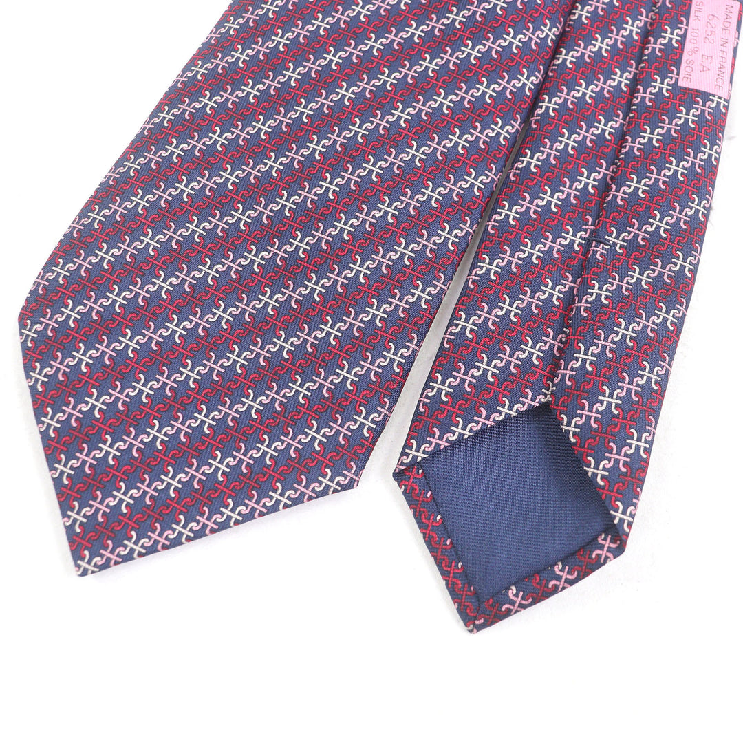 新品 HERMES ネクタイ PARENTHESES Hロゴ 総柄 マリンローズブロン
