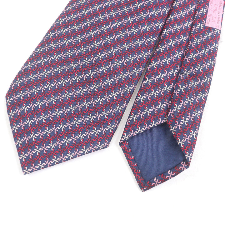 新品 HERMES ネクタイ PARENTHESES Hロゴ 総柄 マリンローズブロン
