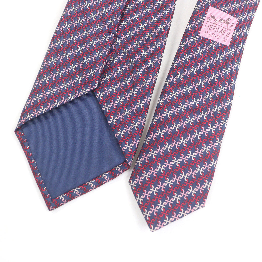 新品 HERMES ネクタイ PARENTHESES Hロゴ 総柄 マリンローズブロン