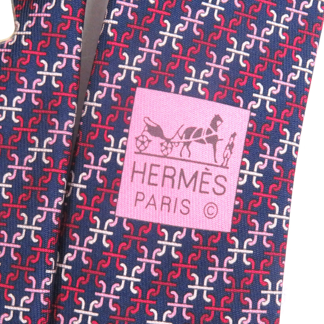 新品 HERMES ネクタイ PARENTHESES Hロゴ 総柄 マリンローズブロン
