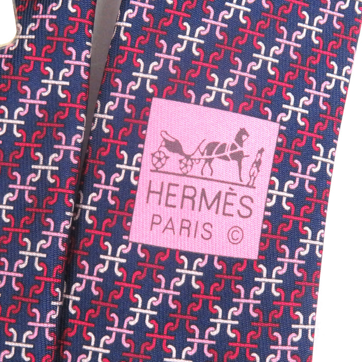 新品 HERMES ネクタイ PARENTHESES Hロゴ 総柄 マリンローズブロン