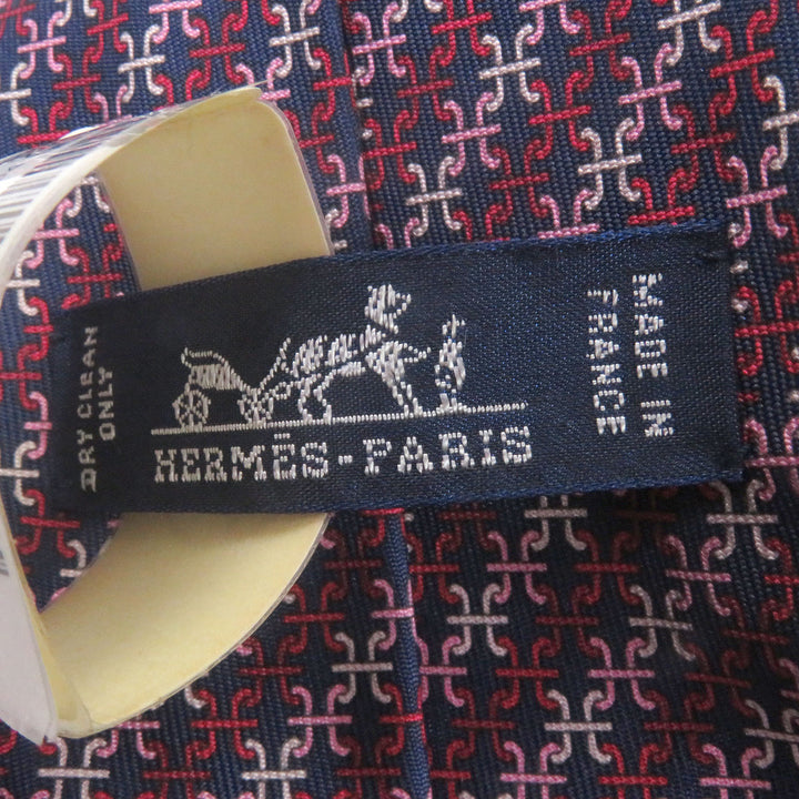 新品 HERMES ネクタイ PARENTHESES Hロゴ 総柄 マリンローズブロン