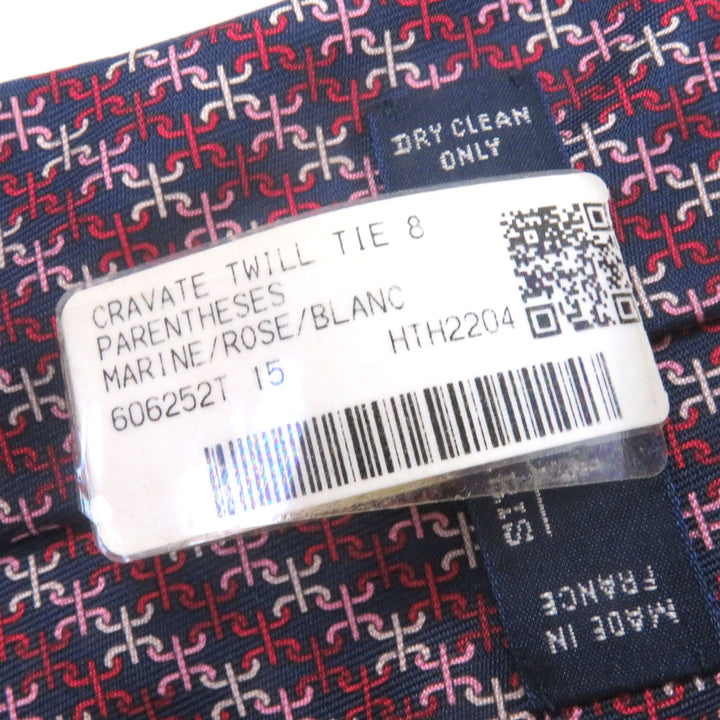 新品 HERMES ネクタイ PARENTHESES Hロゴ 総柄 マリンローズブロン