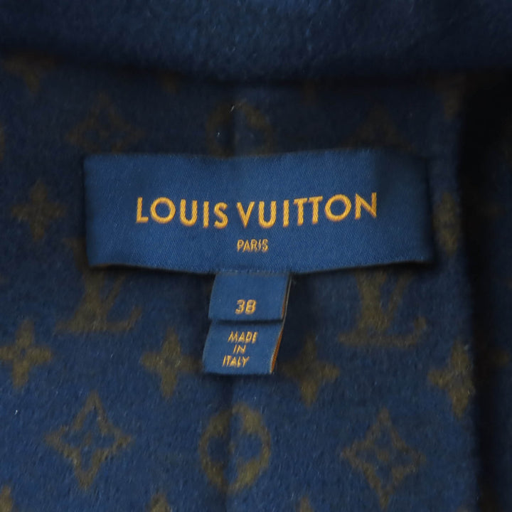 素晴らしい LOUIS VUITTON コート モノグラムロゴデザイン ベルト付き ネイビー ウール レディース 38