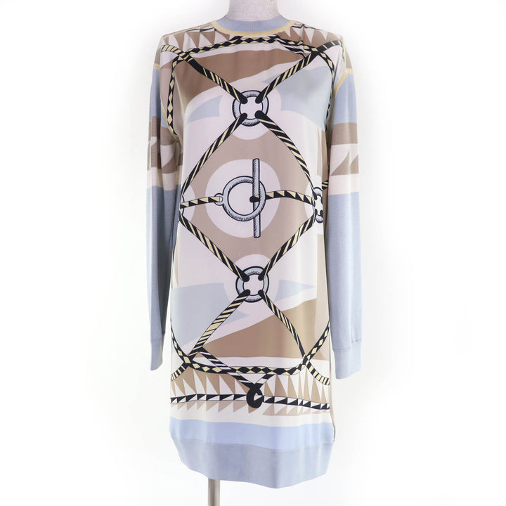 Great HERMES one piece Figure Artistic twill laine silk Women 36