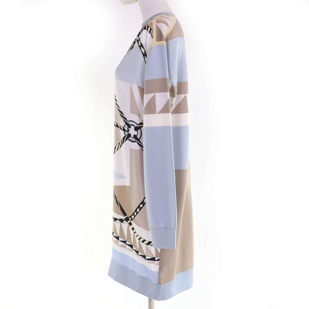 Great HERMES one piece Figure Artistic twill laine silk Women 36