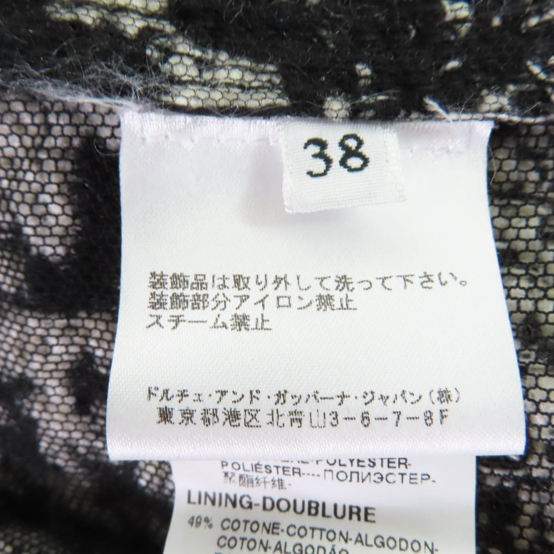 素晴らしいドルチェ＆ガッバーナコート ジュエル付きノーカラーツイード ブラックシリーズ 38 F28JNZ