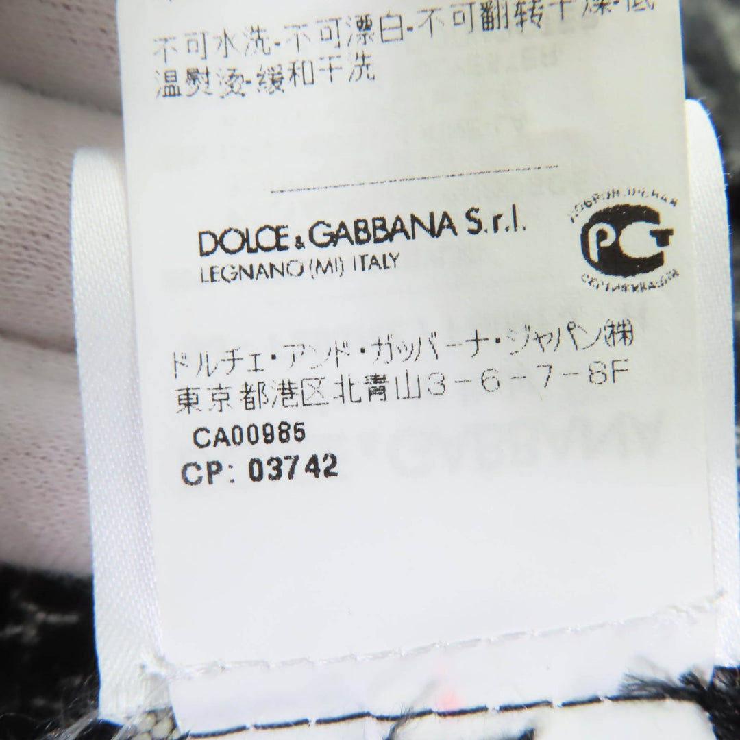 素晴らしいドルチェ＆ガッバーナコート ジュエル付きノーカラーツイード ブラックシリーズ 38 F28JNZ