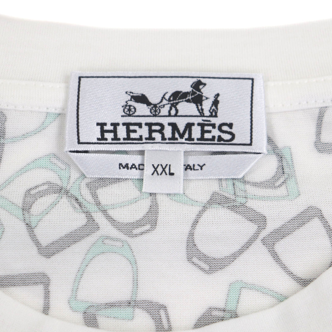 爱马仕 (HERMES) 男士 XXL 码短袖T恤，白色/绿色，纯棉材质，品质优良。