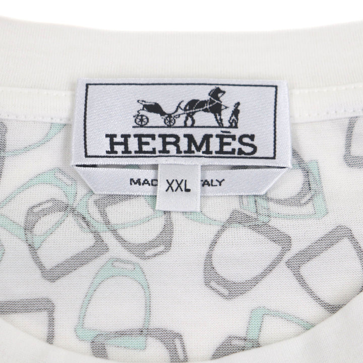 爱马仕 (HERMES) 男士 XXL 码短袖T恤，白色/绿色，纯棉材质，品质优良。