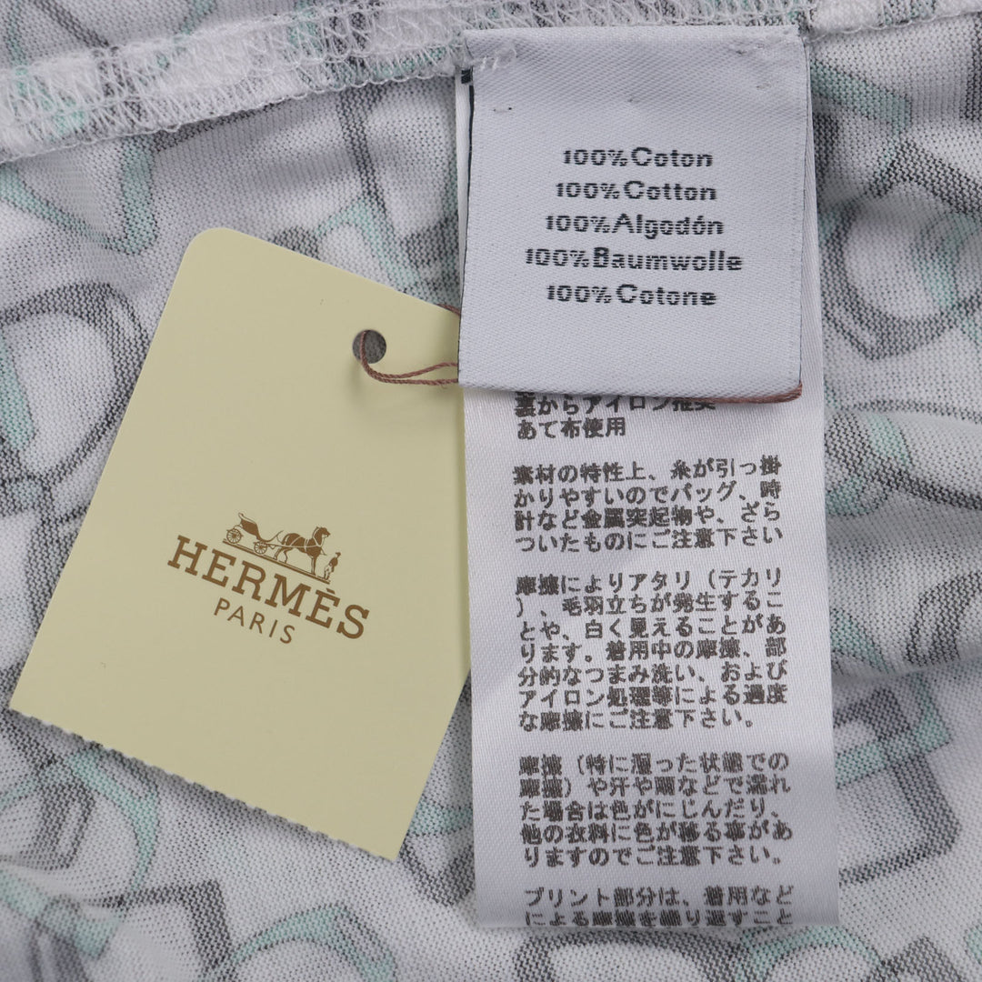 素晴らしいHERMES半袖TシャツホワイトグリーンコットンメンズXXL