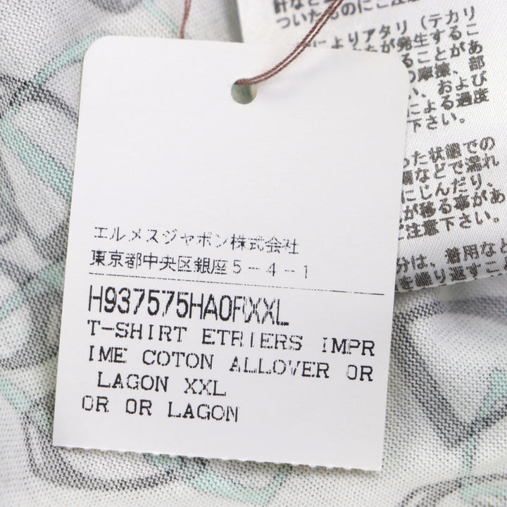 素晴らしいHERMES半袖TシャツホワイトグリーンコットンメンズXXL