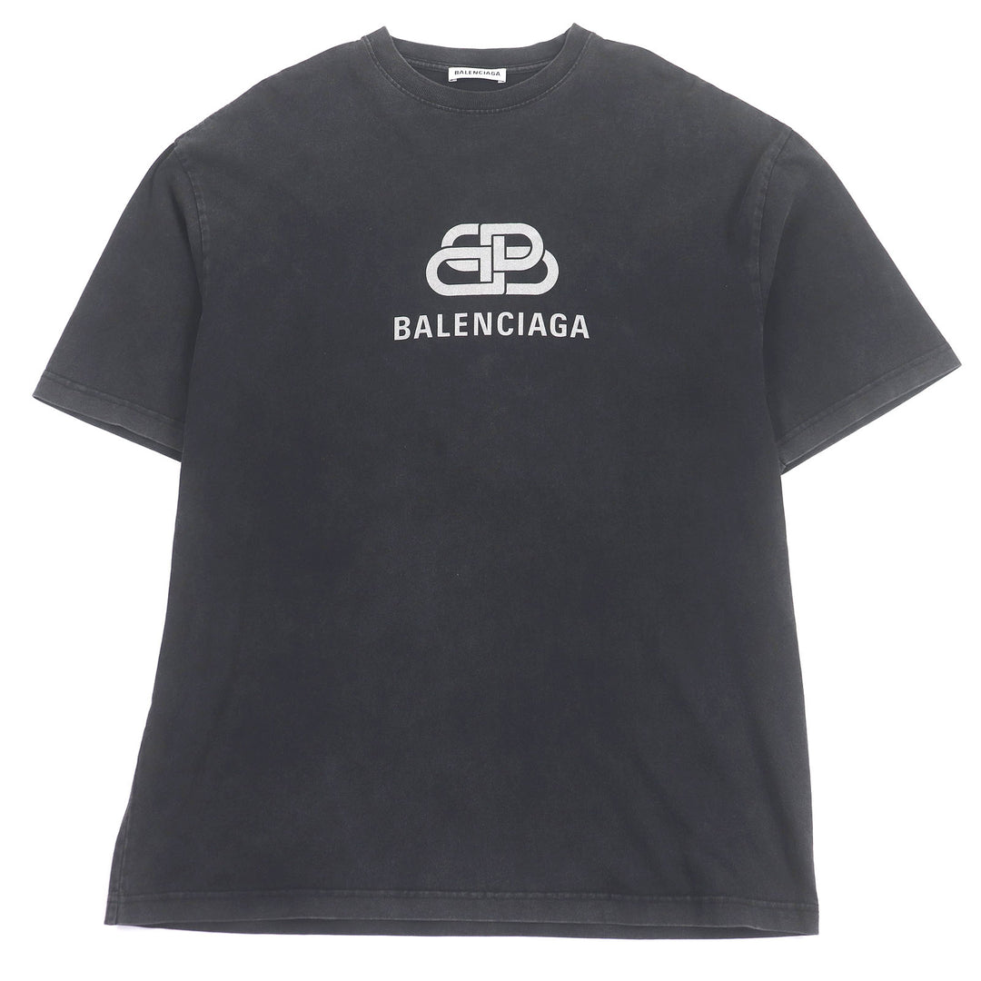 素晴らしいBALENCIAGAの半袖Tシャツ、BBロゴプリント、ダメージ加工、オーバーサイズ