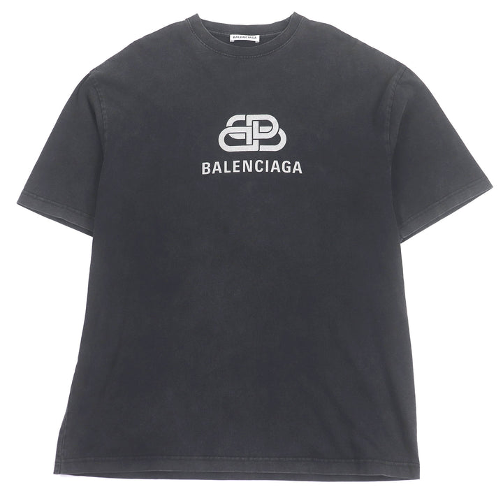 素晴らしいBALENCIAGAの半袖Tシャツ、BBロゴプリント、ダメージ加工、オーバーサイズ
