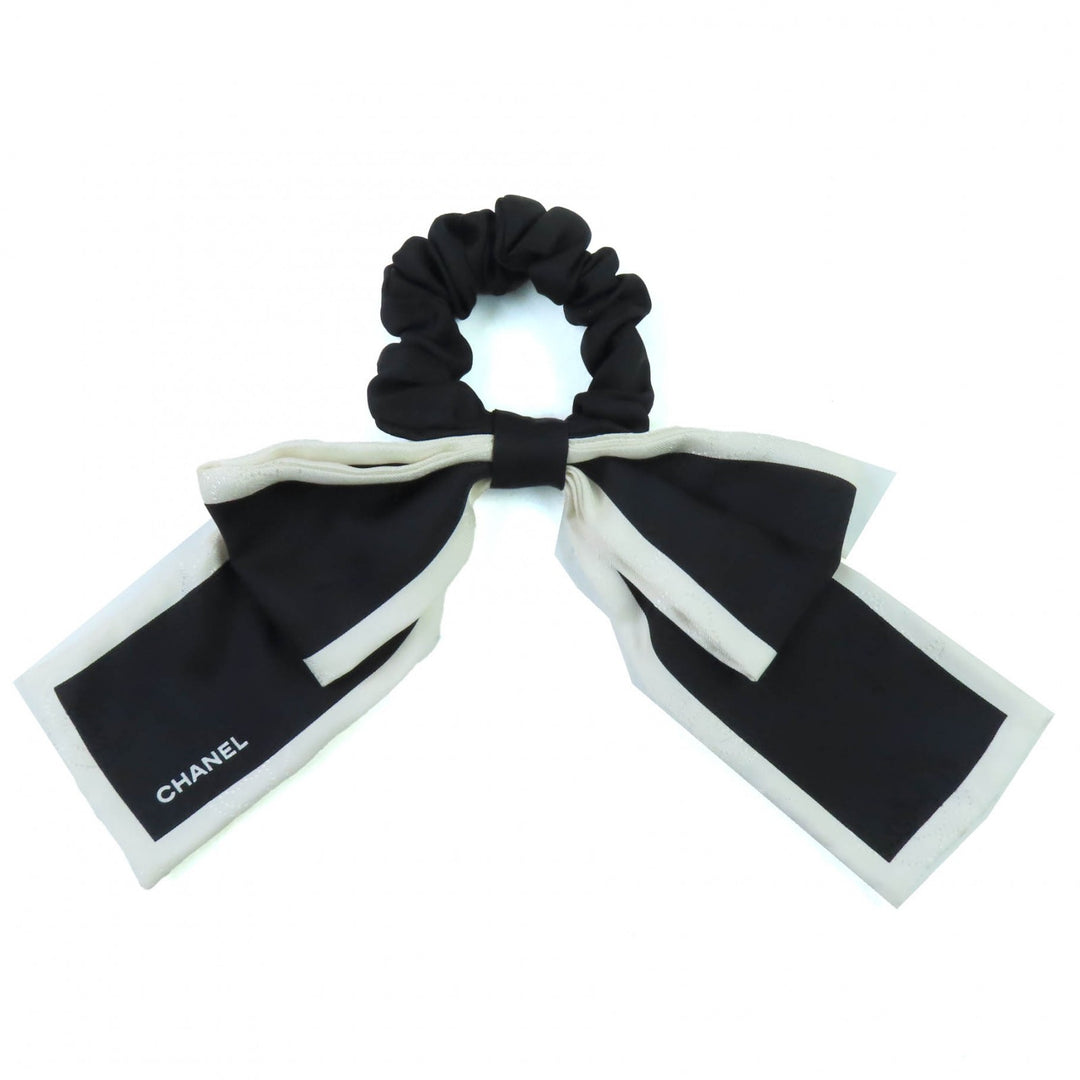 Excellent CHANEL hair accessory Black White silk Women 23V
