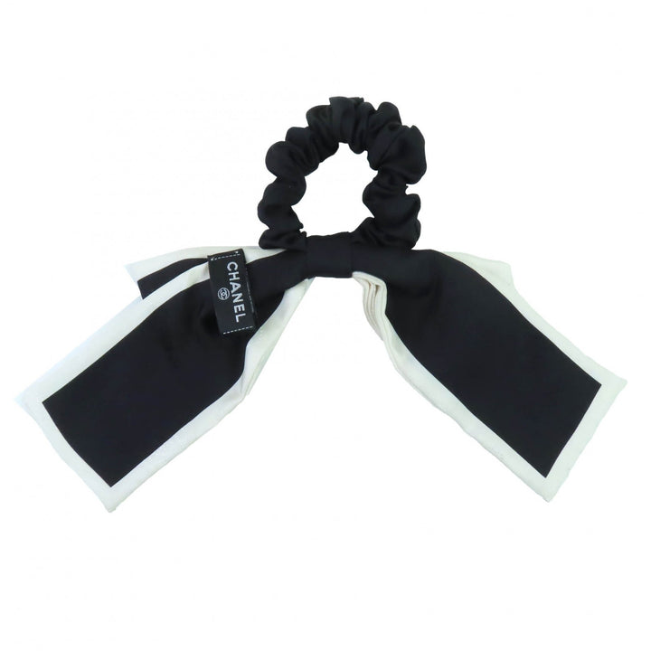 Excellent CHANEL hair accessory Black White silk Women 23V