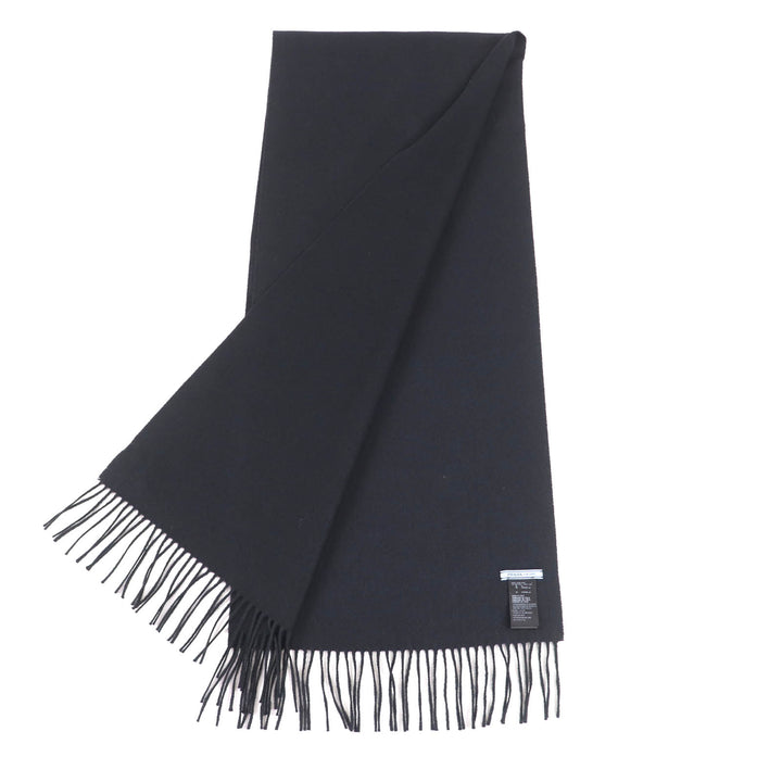 Great PRADA Scarf Triangle with logo and fringe black silk Women 1FS047