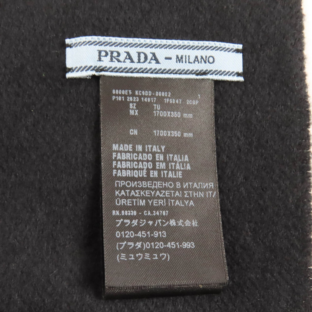 Great PRADA Scarf Triangle with logo and fringe black silk Women 1FS047