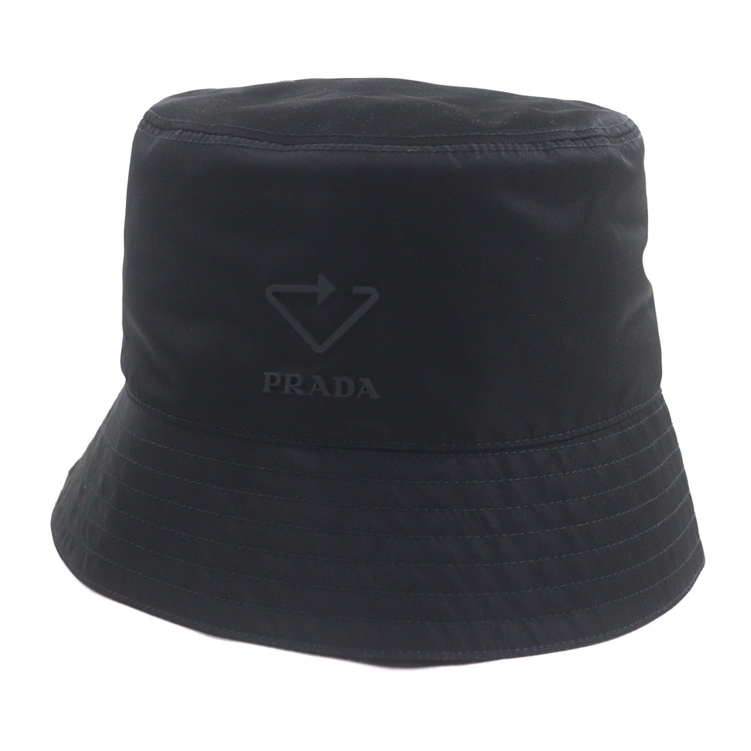 Excellent PRADA hat With logo hat bucket black recycled polyamide mens S 2HC137