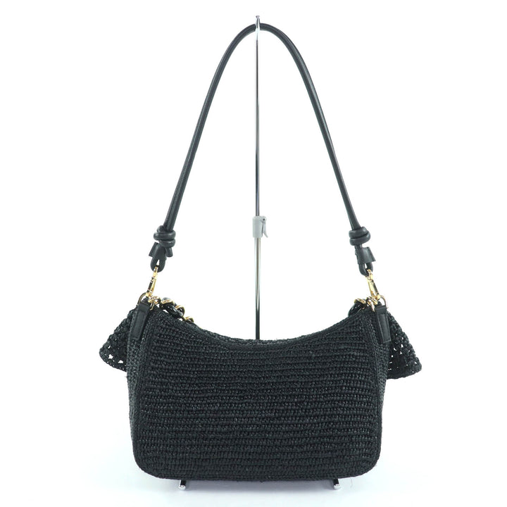 素晴らしい LOEWE ハンドバッグ Ora 2Way ショルダーバッグ メタルロゴ ブラック ラフィア レディース