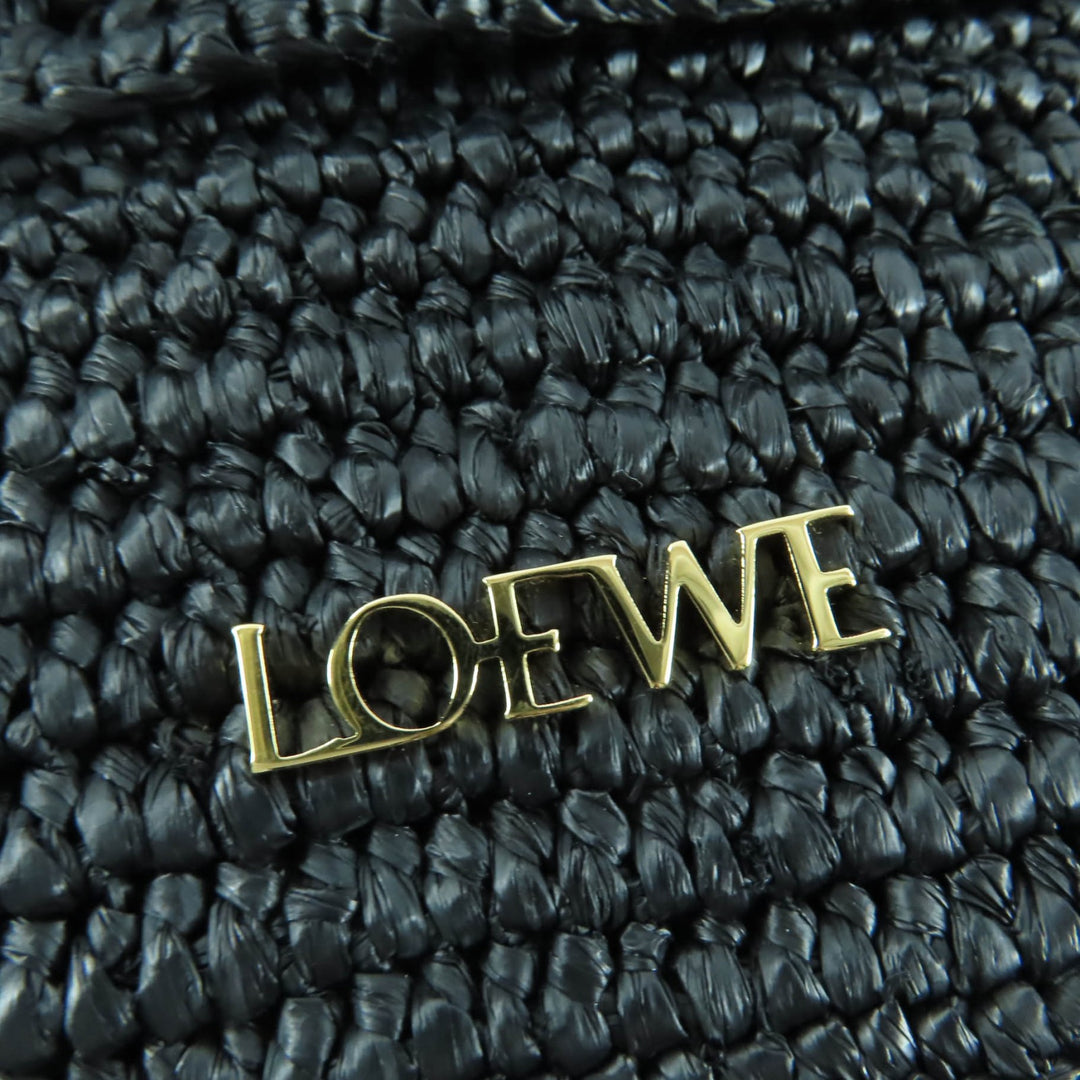 素晴らしい LOEWE ハンドバッグ Ora 2Way ショルダーバッグ メタルロゴ ブラック ラフィア レディース