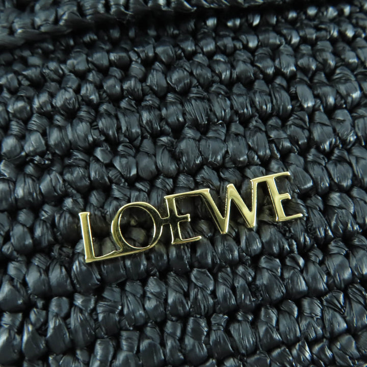 素晴らしい LOEWE ハンドバッグ Ora 2Way ショルダーバッグ メタルロゴ ブラック ラフィア レディース