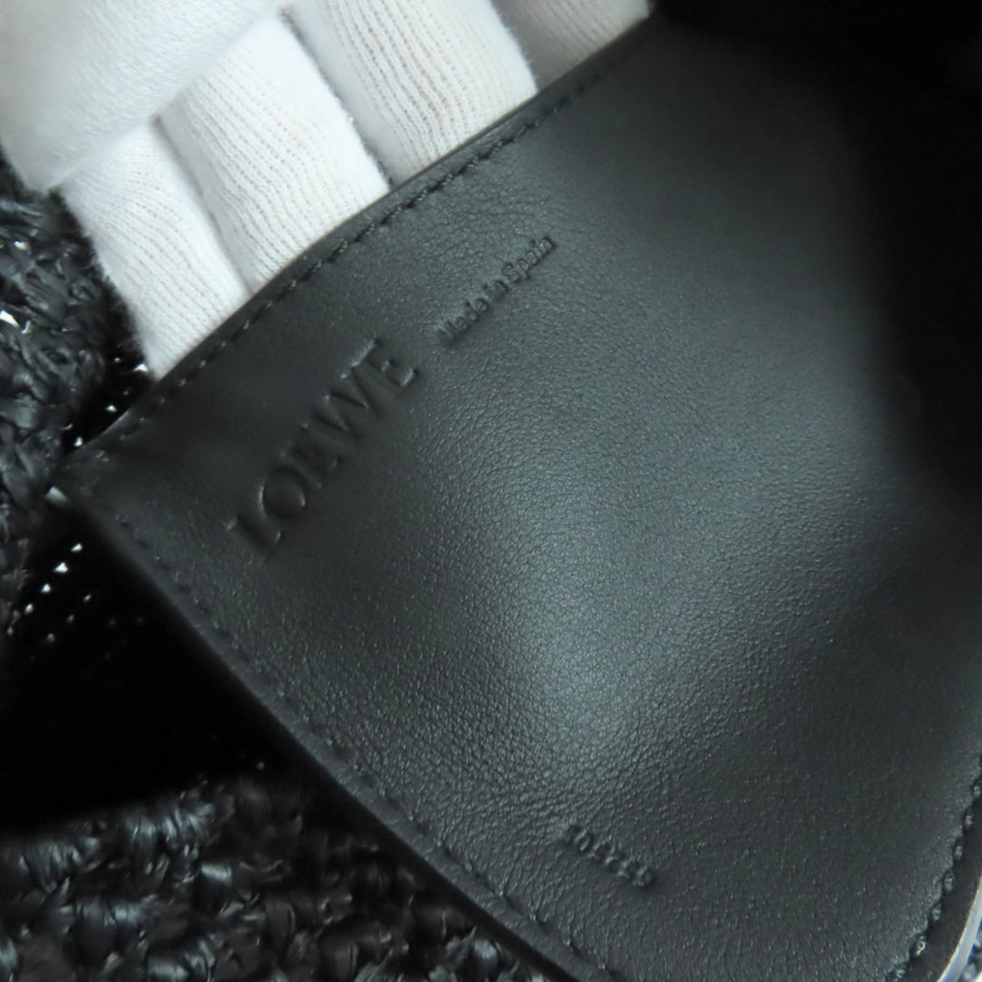 素晴らしい LOEWE ハンドバッグ Ora 2Way ショルダーバッグ メタルロゴ ブラック ラフィア レディース