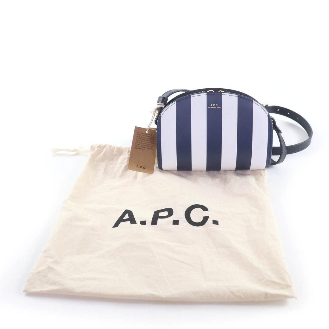 新品 APC ショルダーバッグ サックデムル ミニ ネイビー ホワイト レザー レディース PXBSZ-F61392
