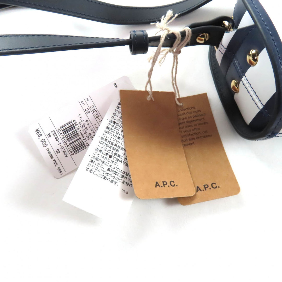新品 APC ショルダーバッグ サックデムル ミニ ネイビー ホワイト レザー レディース PXBSZ-F61392