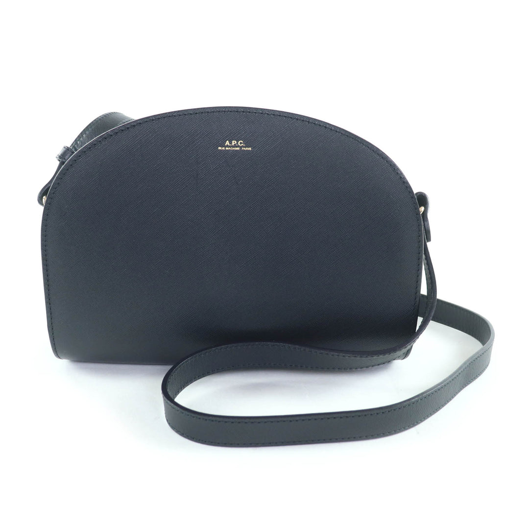 Great A.P.C. Shoulder Bag Logo Half Moon Leather Dark navy leather Women