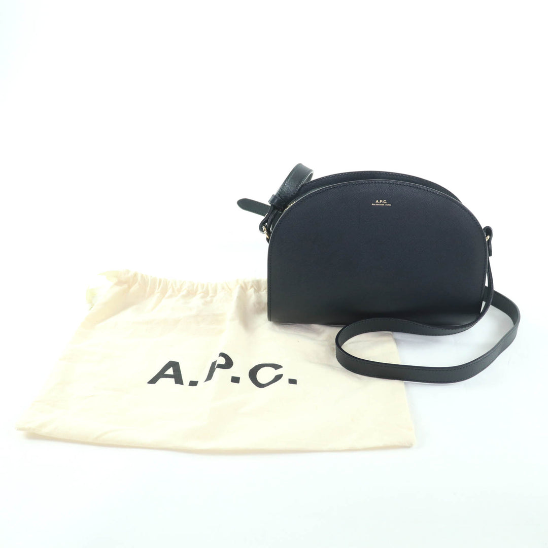 Great A.P.C. Shoulder Bag Logo Half Moon Leather Dark navy leather Women