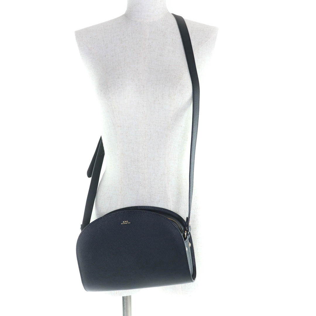 Great A.P.C. Shoulder Bag Logo Half Moon Leather Dark navy leather Women
