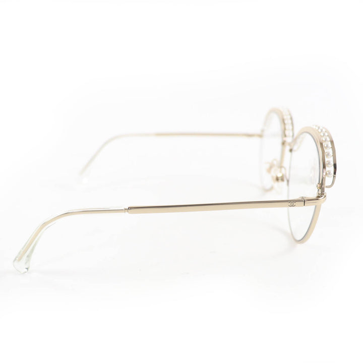 Excellent CHANEL Glasses COCO Mark Faux Pearl Sunglasses/Eyewear gold Women 4247